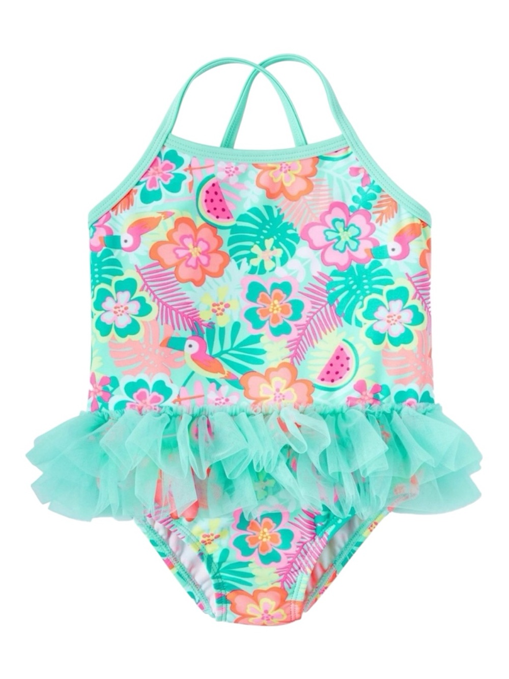 wonder nation Mint Tropical Floral Tutu One-Piece Swim Size 2T